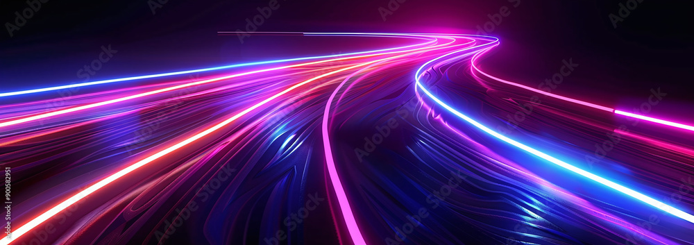 Curved Neon Light Trails on Dark Background Curved Neon Light Trails on Dark Background