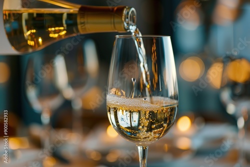Wallpaper Mural White wine being poured into a glass in a restaurant setting Torontodigital.ca