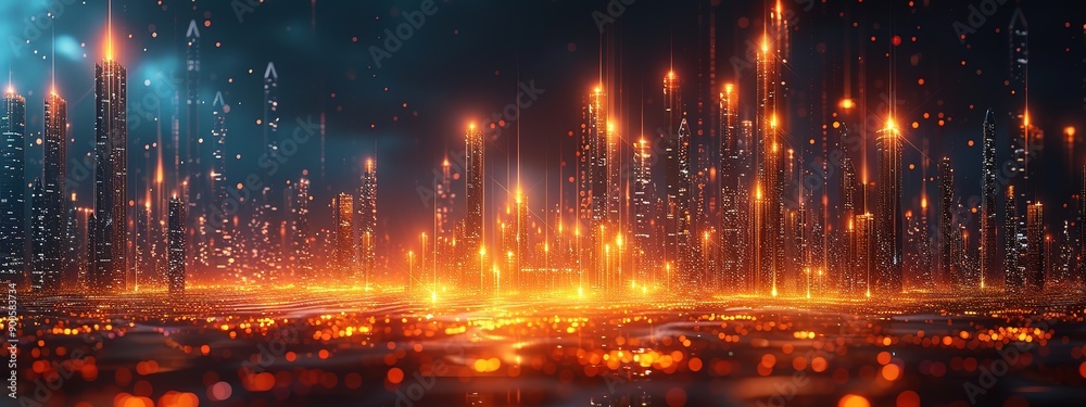 Glowing financial graph and energetic sparks Glowing financial graph and energetic sparks