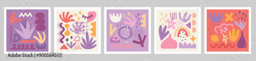Abstract design poster set, trendy graphic cards with geometric elements, hand drawn collection. Vector illustration.