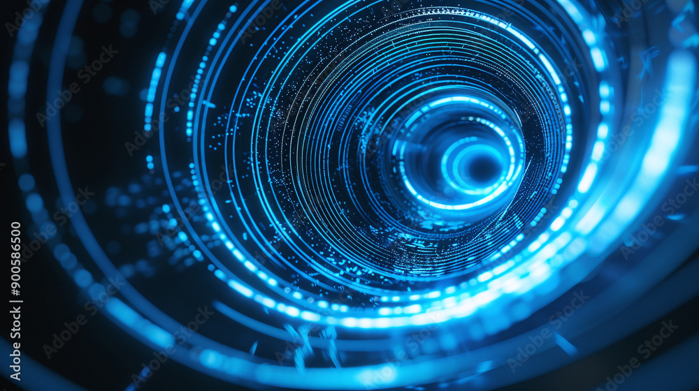 Futuristic Blue Digital Tunnel with Glowing Particles Futuristic Blue Digital Tunnel with Glowing Particles