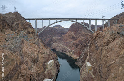 Bridge over Colorado river at Hoover dam connecting Arizona and Nevada