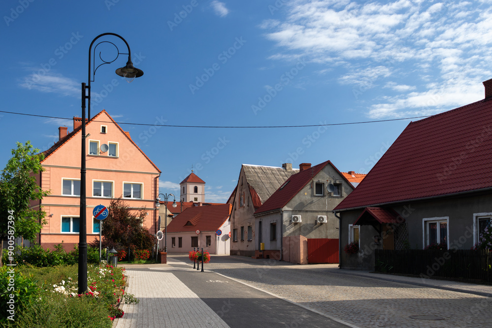 Market Square in Otyń (Poland, Nowa Sól County, Lubusz Voivodeship). Summer cityscape.