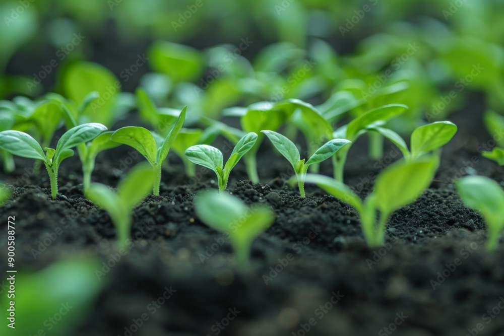 Young Green Shoots Emerge From Dark Soil Young Green Shoots Emerge From Dark Soil