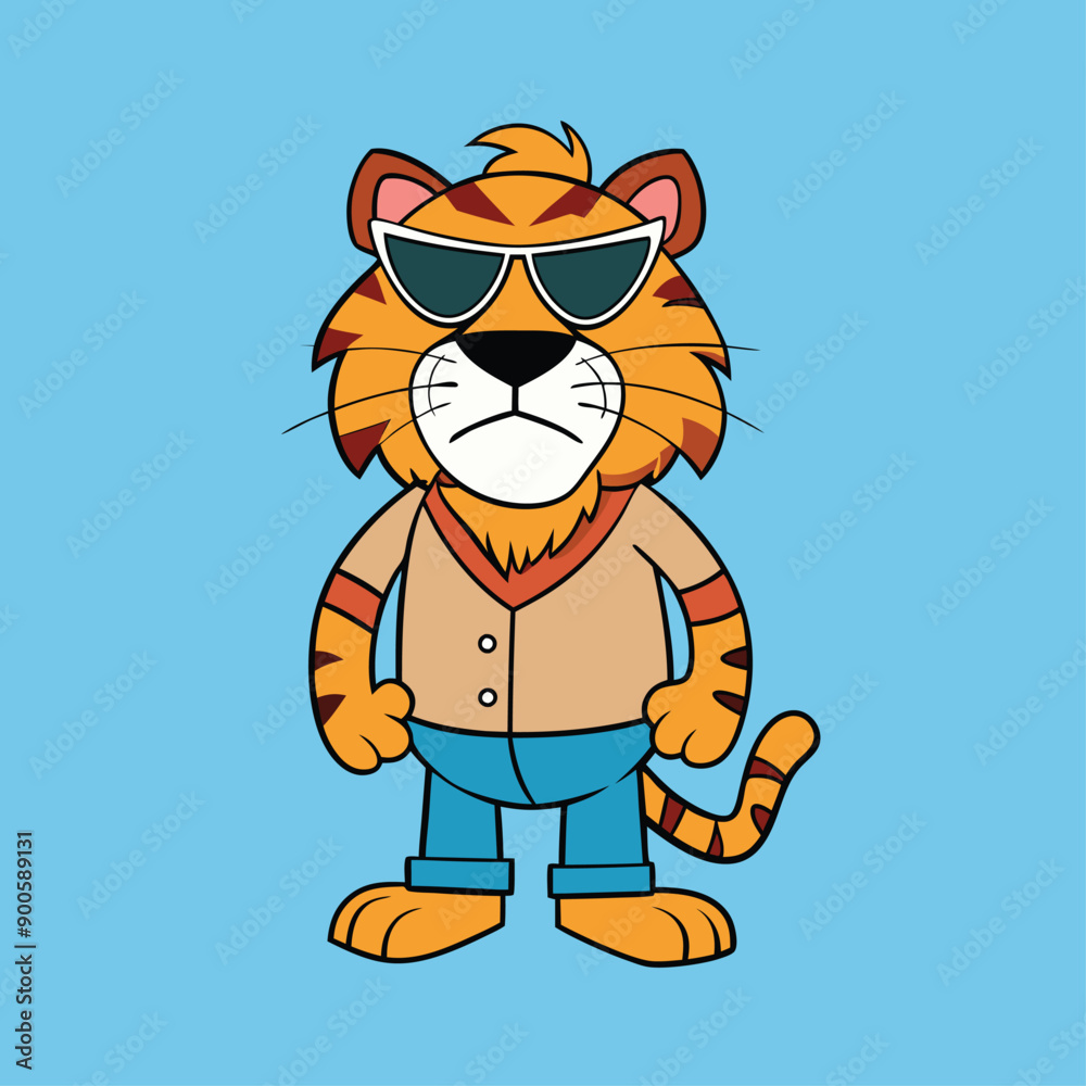 Naklejka premium flat illustration tiger use sunglass