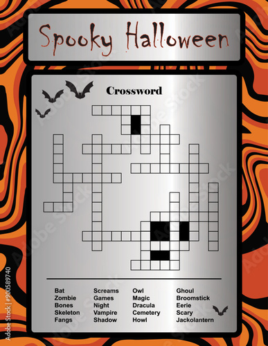 Halloween Crossword Puzzle Game, Fun Activity Game, Kids and Adults, Promo, Promotion, Invitation, Party, Pub, Card, Illustration, Background, Decoration