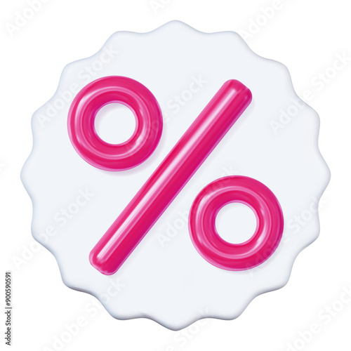 White 3d rounded coupon with pink discounts on isolated background. Voucher gift. A ticket with a percentage discount. 3d rendering illustration.