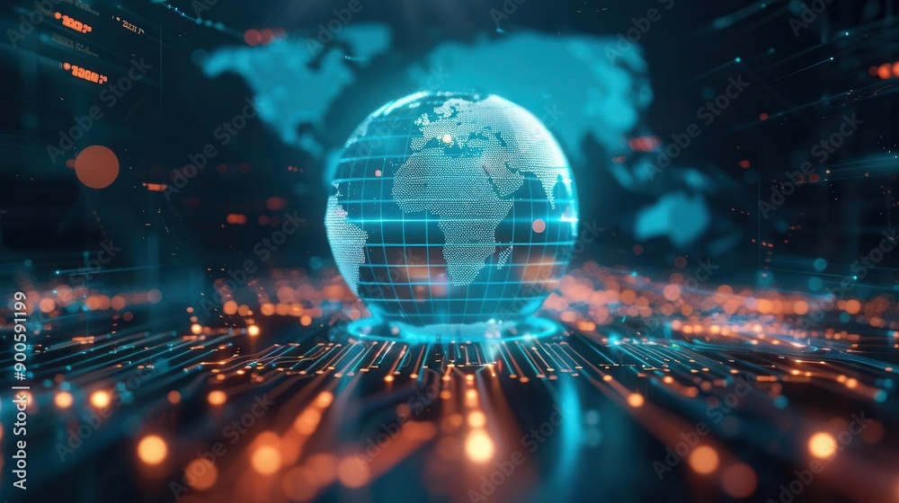 A unique and visually striking portrayal of the world as a digital landscape A unique and visually striking portrayal of the world as a digital landscape