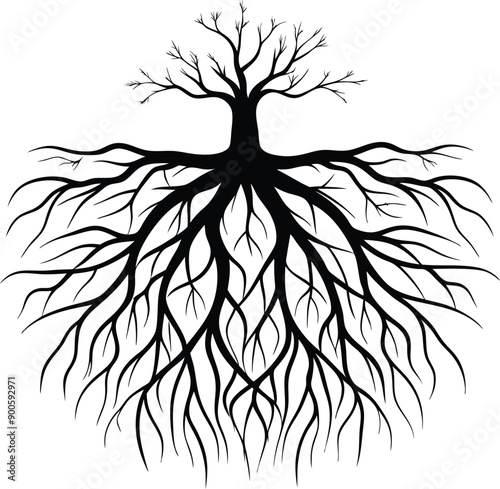 Tree with roots silhouette