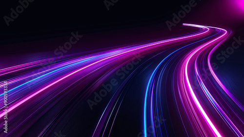 Obraz na płótnie Dynamic Neon Light Trails with Curved Path w salonie