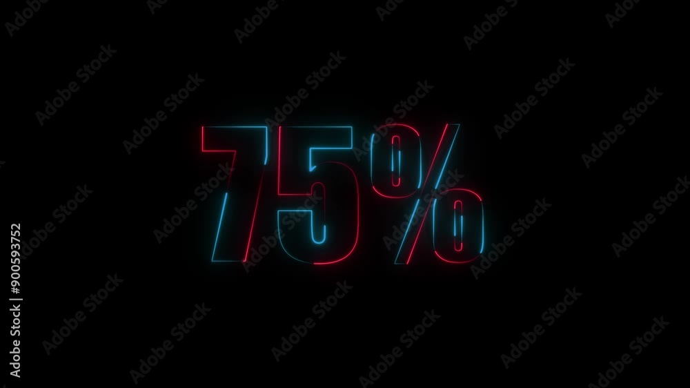 Abstract 75% percent text neon animation. Glowing neon Includes 5,10,15,20,25,30,35,40,45,50 percents limited offer animation. 75 percent off discount sale. Glow flickering sign. Abstract 75% percent text neon animation. Glowing neon Includes 5,10,15,20,25,30,35,40,45,50 percents limited offer animation. 75 percent off discount sale. Glow flickering sign.
