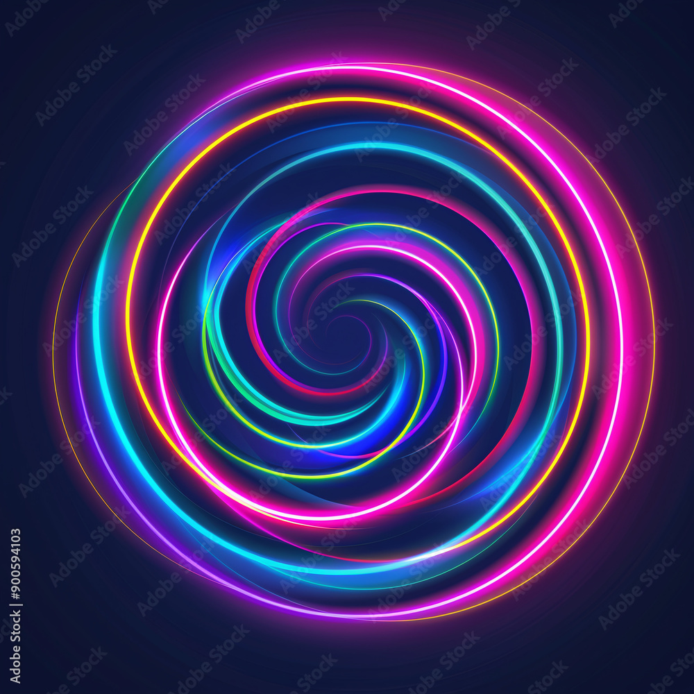 Abstract Neon Light Swirl on Dark Background Abstract Neon Light Swirl on Dark Background