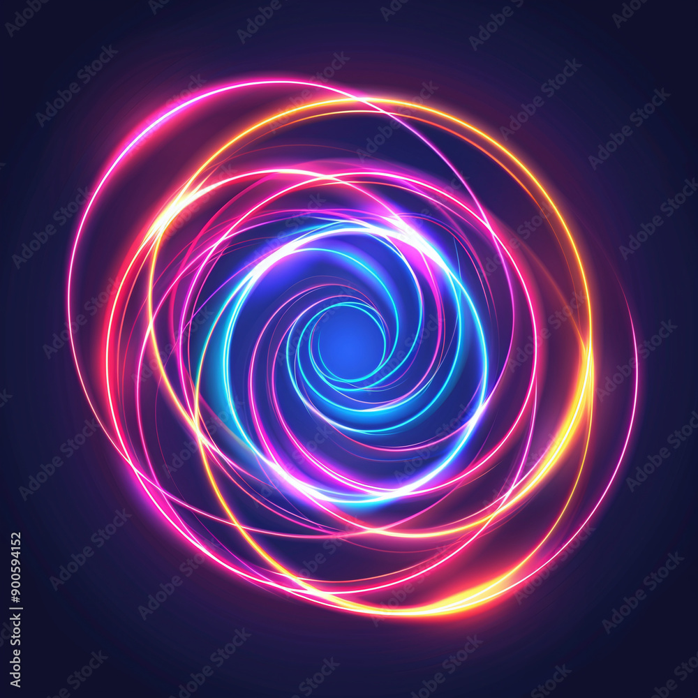 Abstract Neon Light Swirl on Dark Background Abstract Neon Light Swirl on Dark Background