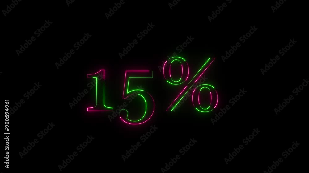 Abstract 15% percent text neon animation. Glowing neon Includes 5,10,15,20,25,30,35,40,45,50 percents limited offer animation. 15 percent off discount sale. Glow flickering sign. Abstract 15% percent text neon animation. Glowing neon Includes 5,10,15,20,25,30,35,40,45,50 percents limited offer animation. 15 percent off discount sale. Glow flickering sign.