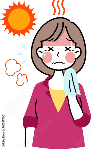 イラスト素材: 熱中症で苦しそうな女性