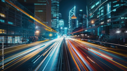 Night Cityscape with Blurred Light Trails