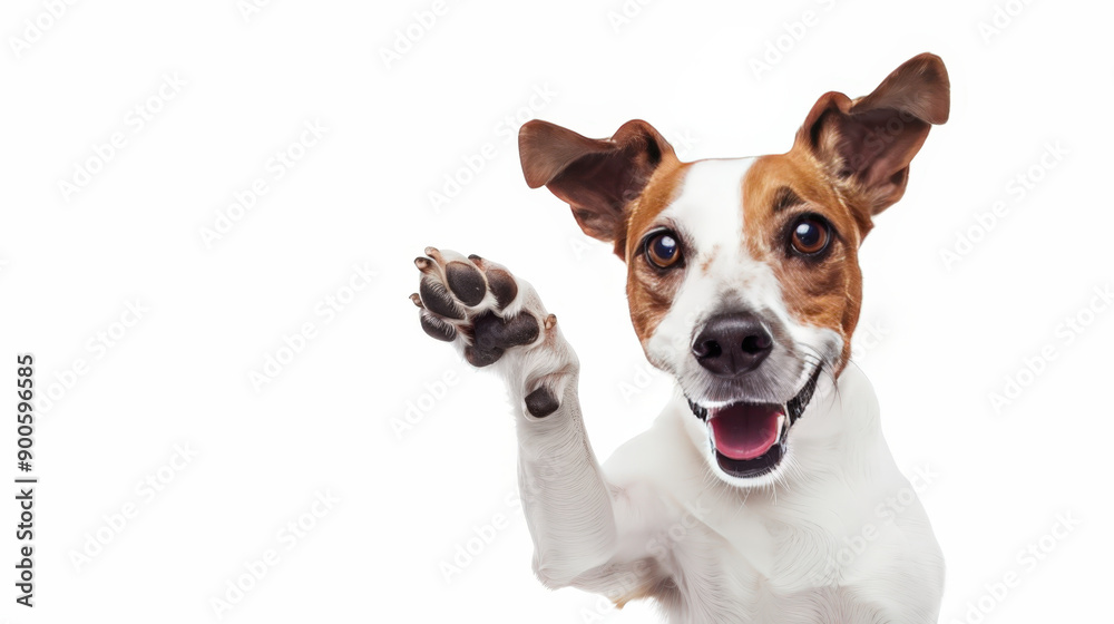 Energetic Jack Russell Terrier Raising Paw in Friendly Gesture Energetic Jack Russell Terrier Raising Paw in Friendly Gesture
