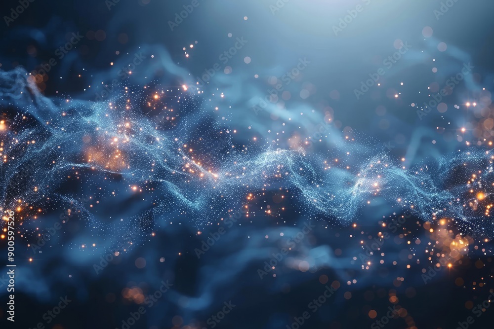 Obraz premium Blue and gold neural network visualization on dark abstract background