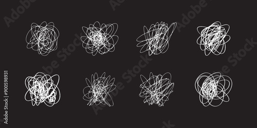 Random scribble shapes. Collection of chaotic hand-drawn doodles. Vector illustration for artistic designs.