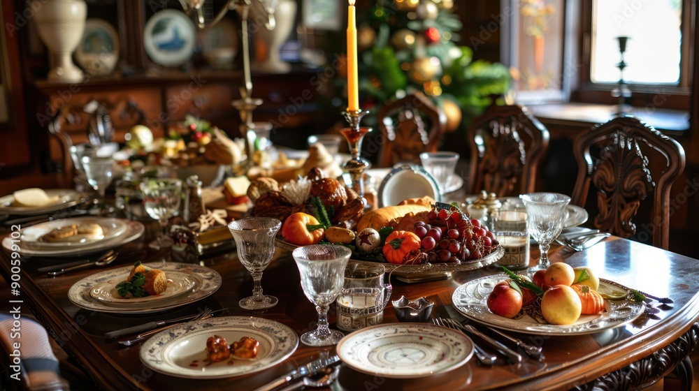 A menu of drinks and fruit is served on the table for family meals. A menu of drinks and fruit is served on the table for family meals.