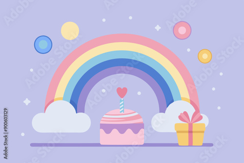 Colorful Happy Birthday background with rainbow