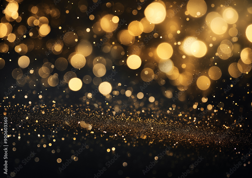 Golden Bokeh Scattered on Black Background Golden Bokeh Scattered on Black Background