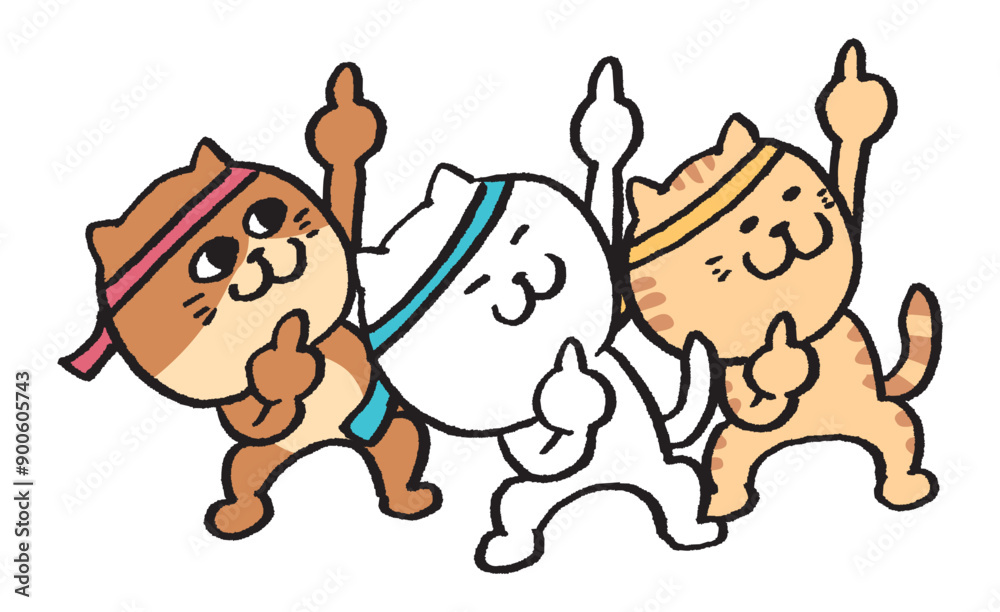 Fototapeta premium オタ芸をする目が細いかわいい猫たちのキャラ素材