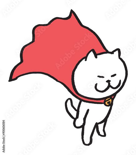 ヒーローみたいな目が細いかわいい白猫のキャラ素材