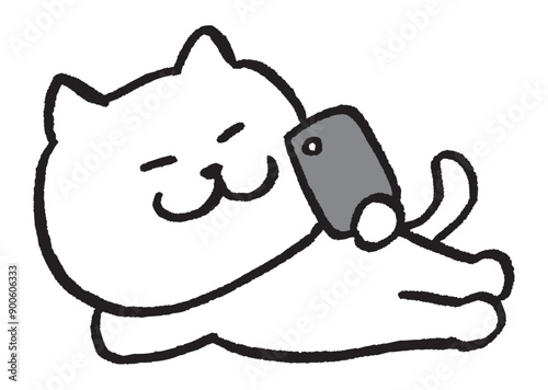 目が細いかわいい白猫のキャラ素材