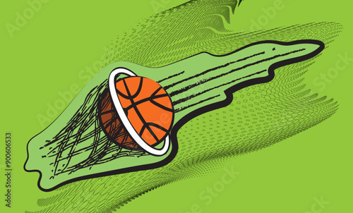 Basketball scoring goal with motion trail effect on abstract background