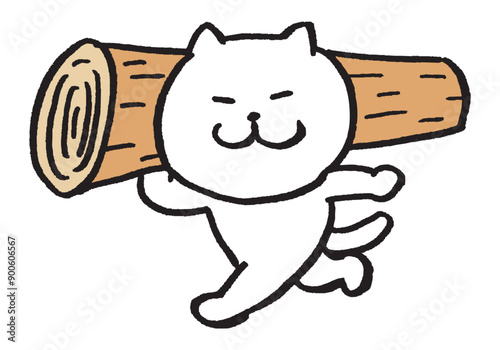 目が細いかわいい白猫のキャラ素材