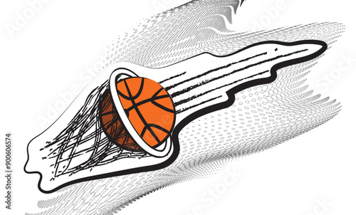 Basketball scoring goal with motion trail effect on abstract background