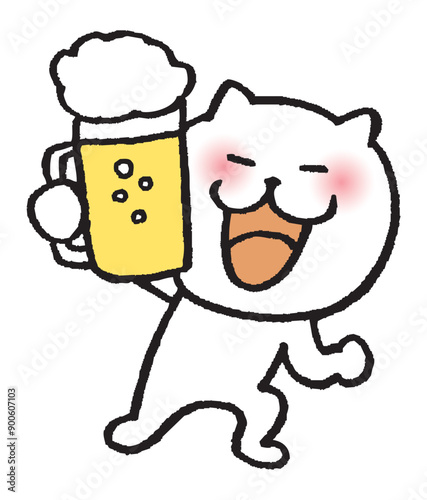 お酒を飲む目が細いかわいい白猫のキャラ素材