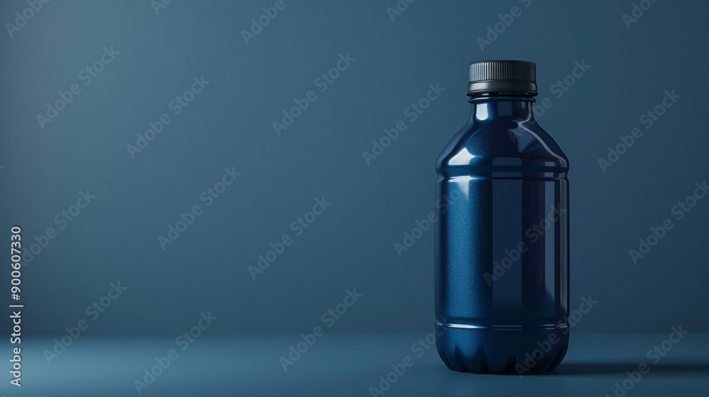 Refreshing Navy Blue Sports Drink with Twist Cap on White Background for Copy Space Concept. Refreshing Navy Blue Sports Drink with Twist Cap on White Background for Copy Space Concept.