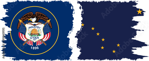 Alaska and Utah states grunge brush flags connection, vector