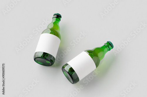 Green steinie beer bottle mockup with blank label. photo