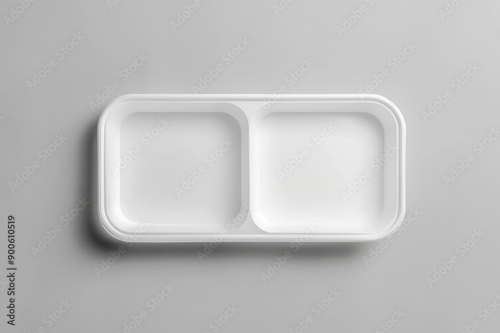 Blank empty plastic or paper tray mockup on grey background, top view Blank empty plastic or paper tray mockup on grey background, top view