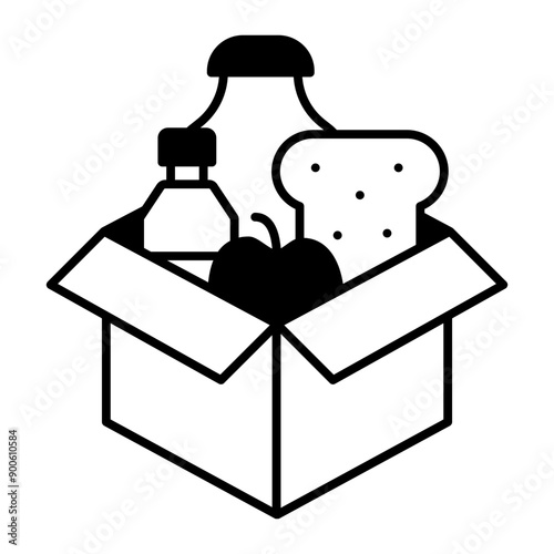 food in box icon. black fill icon