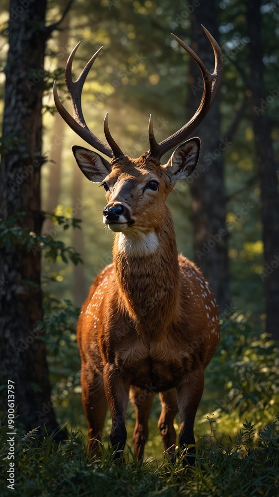 Fototapeta premium A deer with a white patch on its face and a white patch on its chest.