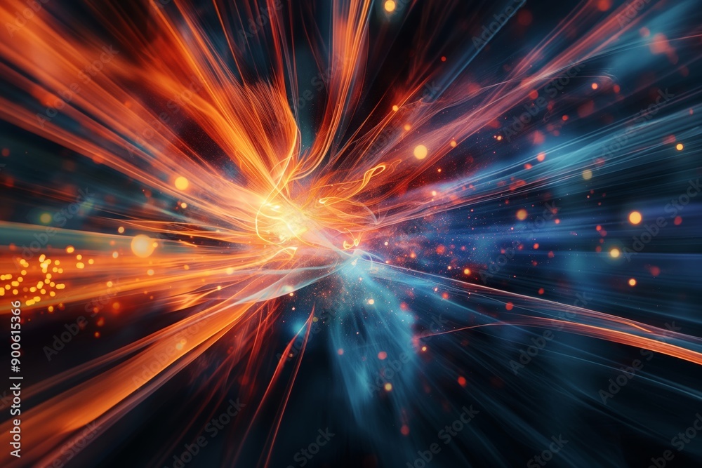 A spectacular explosion of colors and beams of light, creating a dynamic and energetic visual impact.