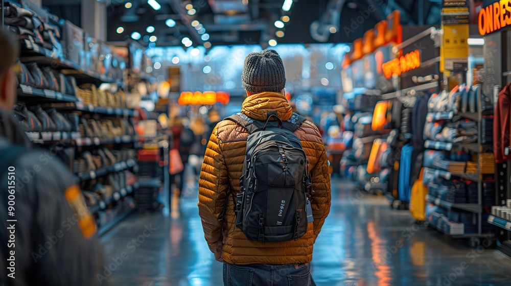 Man with a Backpack in a Store Man with a Backpack in a Store