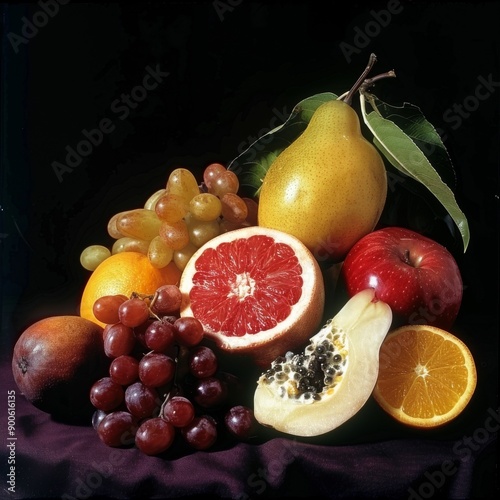 Vibrant Harvest. A fresh and colorful fruit still life showcasing meticulous details. photo