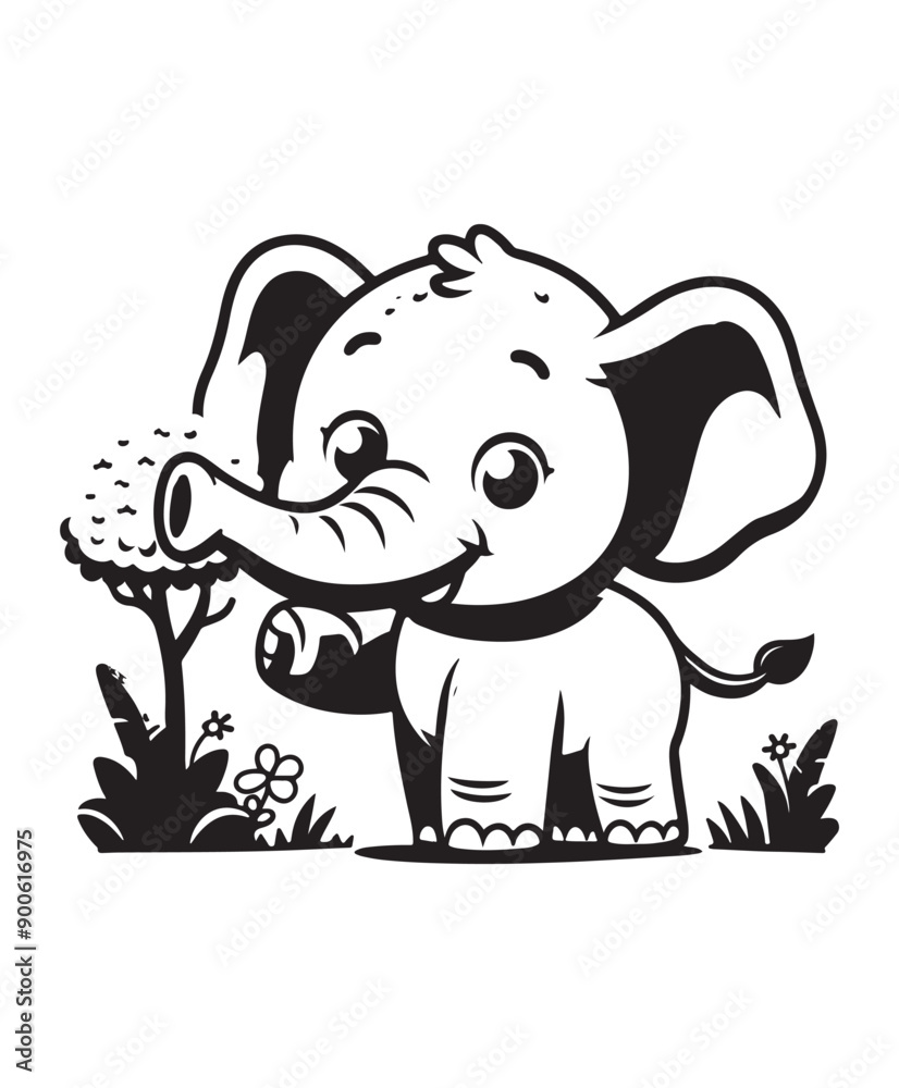 Obraz premium Elephant vector art,graphics Elephants icons set,vintage illustration Elephant clipart,vector Elephants flat style artwork design