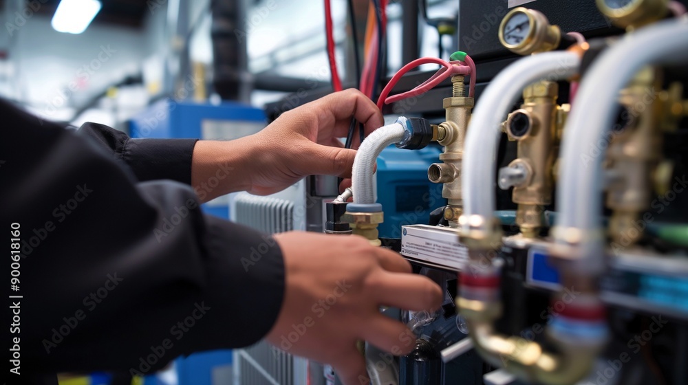 Mastering the Mechanics: A technician's hands meticulously adjust and maintain complex machinery, Generative ai illustration. Mastering the Mechanics: A technician's hands meticulously adjust and maintain complex machinery, Generative ai illustration.