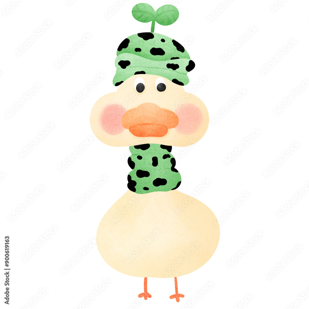 a cartoon duck wearing a green hat and green scarf, Duck in a military hat a cartoon duck wearing a green hat and green scarf, Duck in a military hat