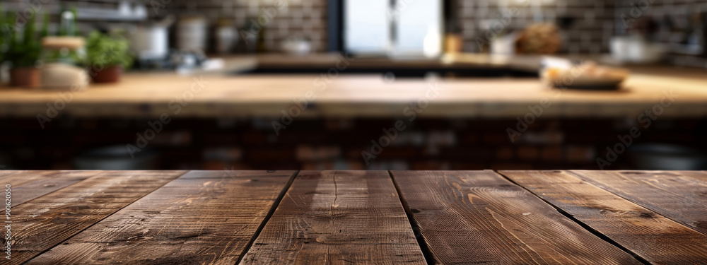 Rustic Wooden Table in Bright Kitchen With Open Space for Cooking and Dining Activities Rustic Wooden Table in Bright Kitchen With Open Space for Cooking and Dining Activities
