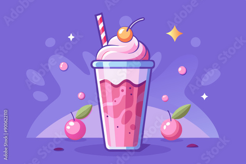 Colorful tasty milkshake with cream