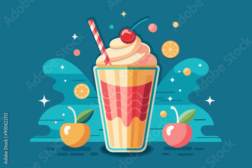 Colorful tasty milkshake with cream