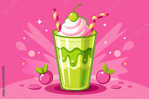Colorful tasty milkshake with cream