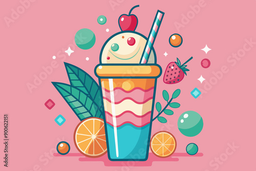 Colorful tasty milkshake with cream
